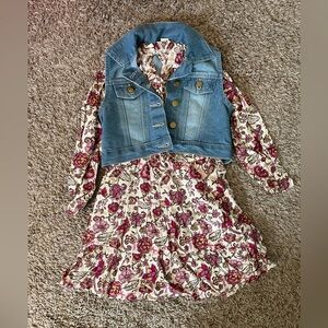 Kids Floral Dress with Blue Denim Vest